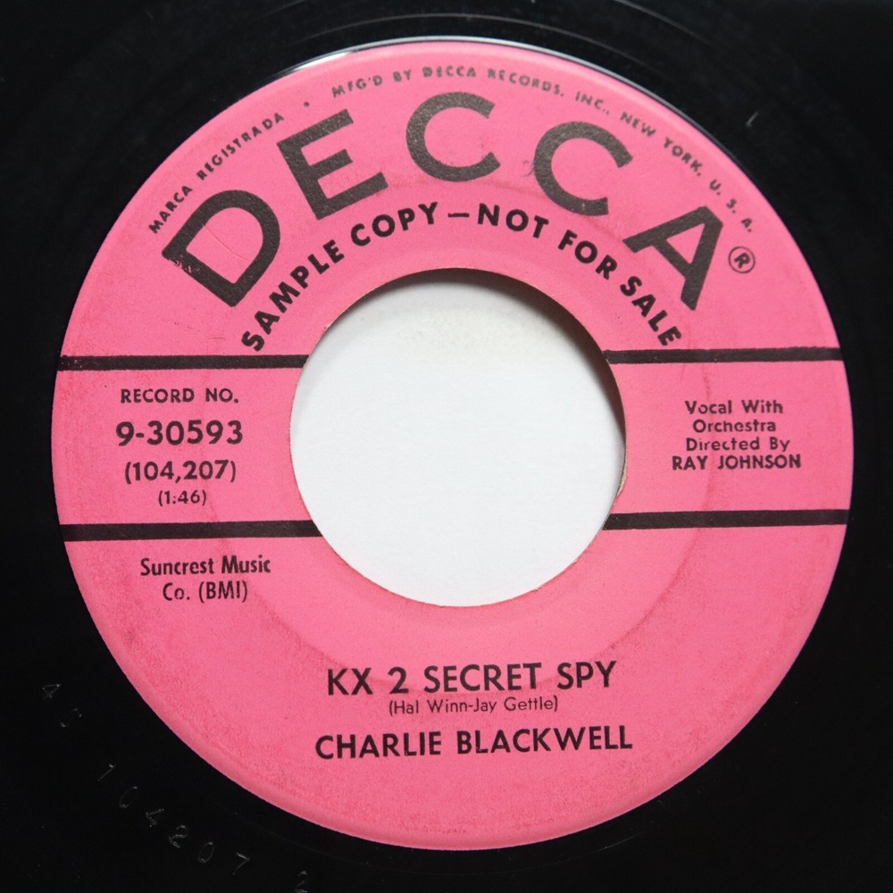 CHARLIE BLACKWELL - KX 2 SECRET SPY / GLORY - ROCKABILLY 45 *PROMO*